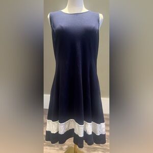 Elegant Navy and White Sleeveless Dress